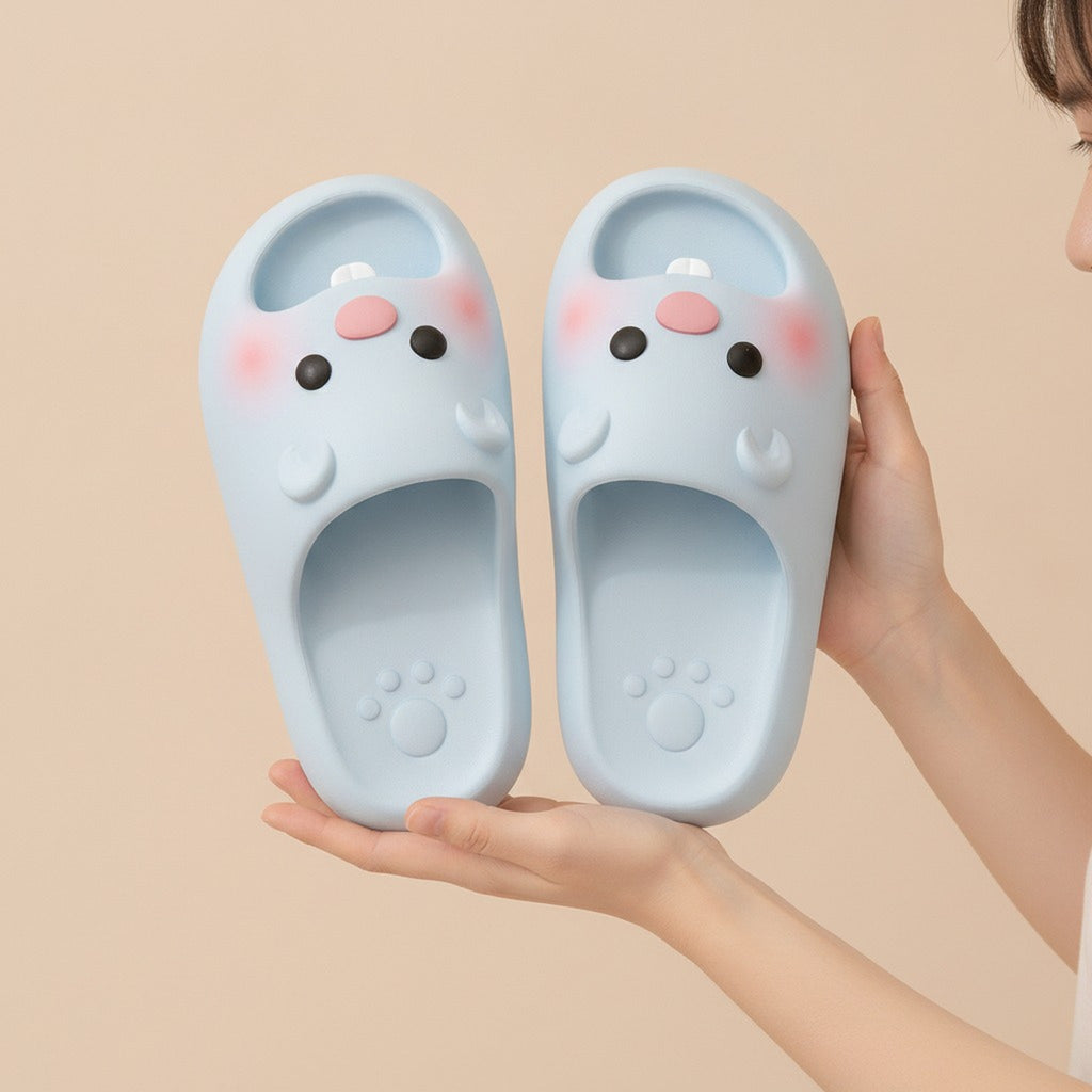 Cute Blue Beaver Soft Platform Slide Slippers