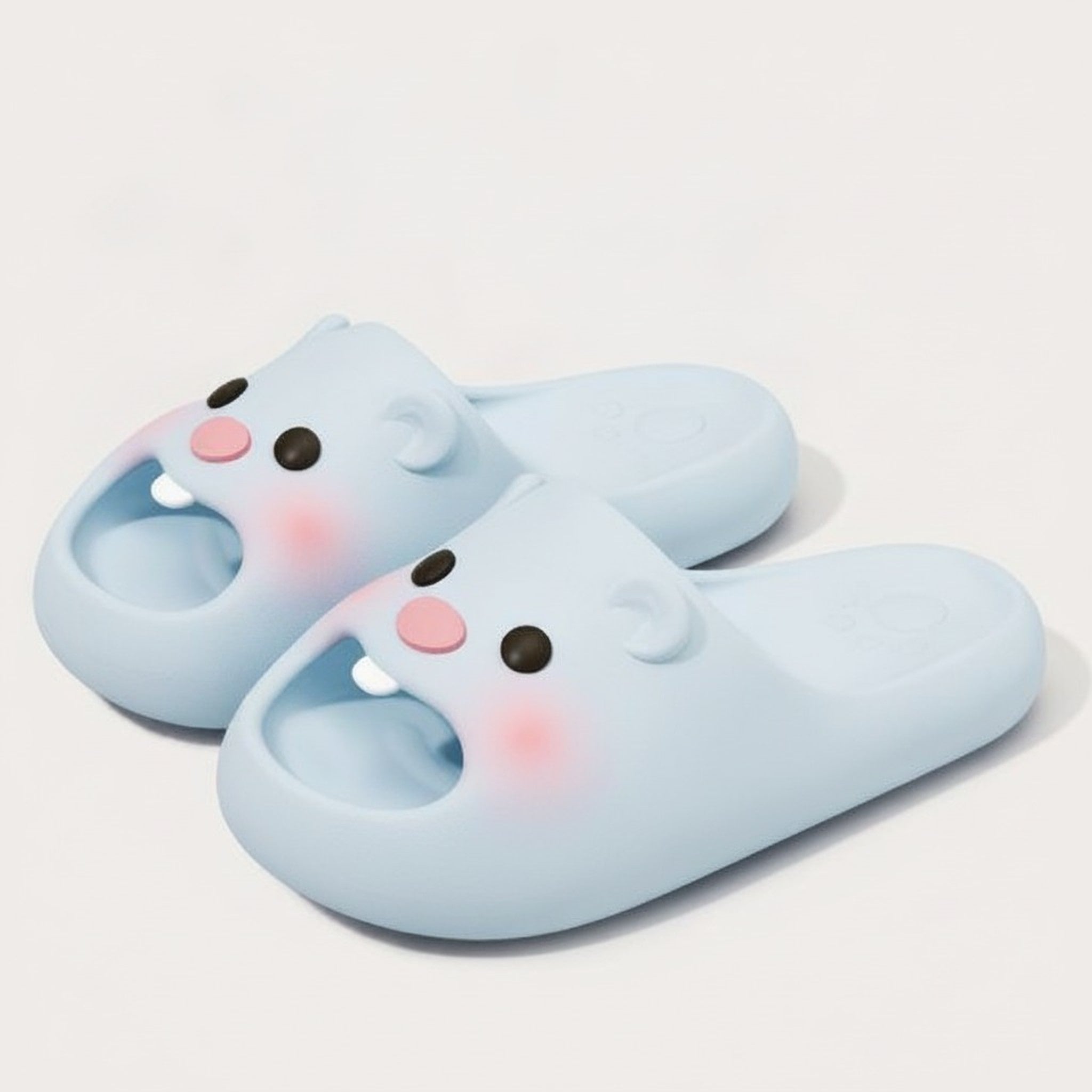 Cute Blue Beaver Soft Platform Slide Slippers