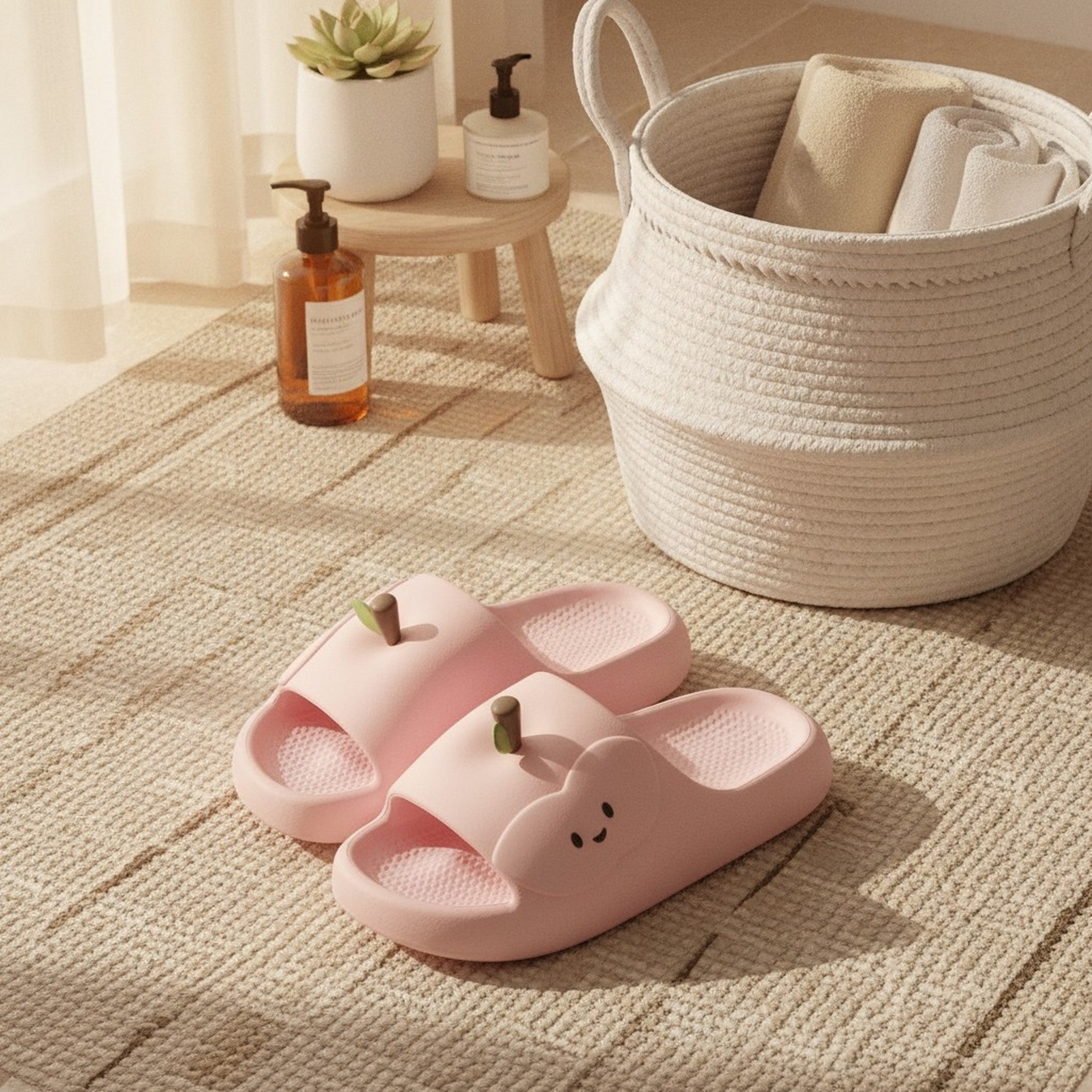 Pink Super Soft Apple Cartoon Home Slippers