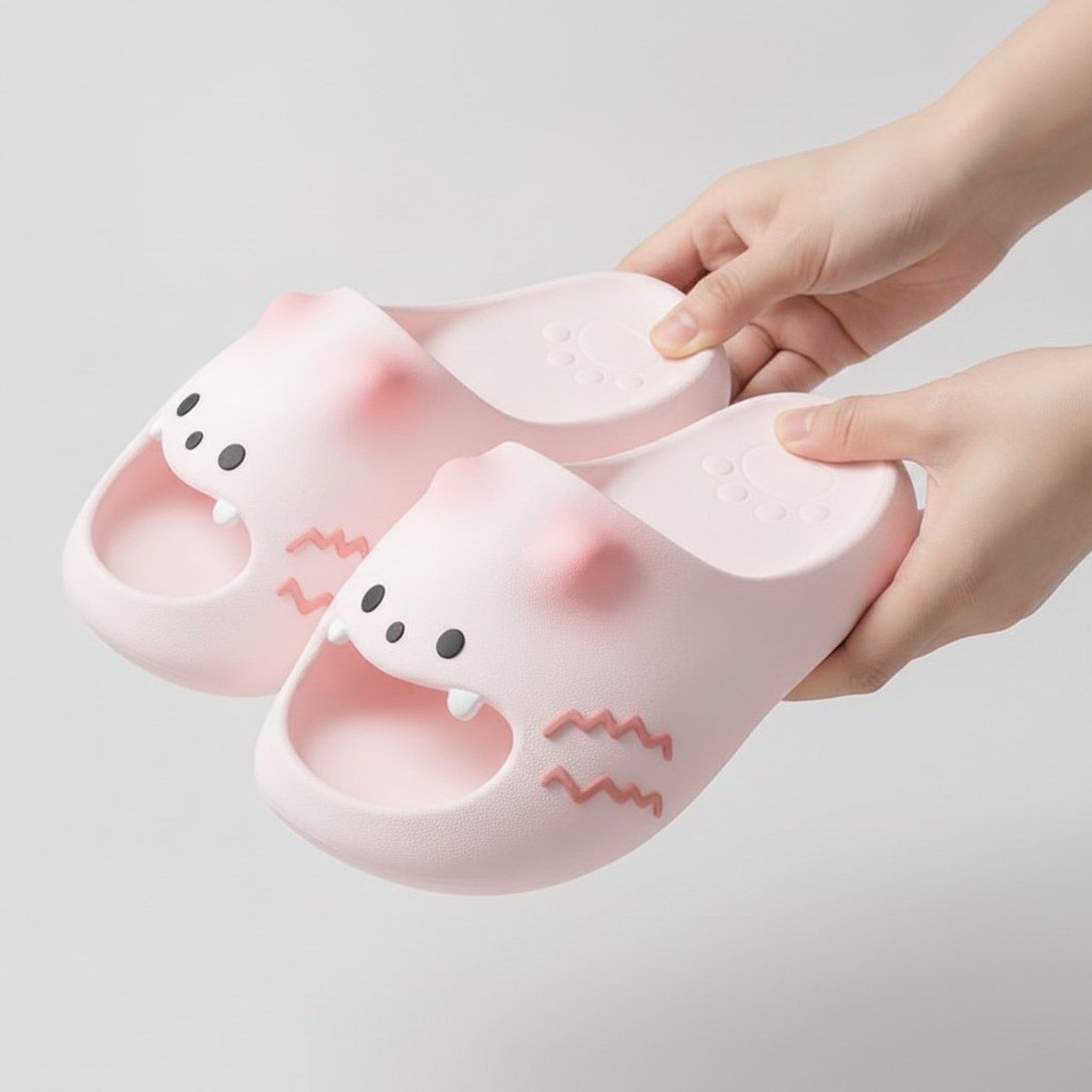 Pink Cute Cartoon Cat Face Comfort Slippers