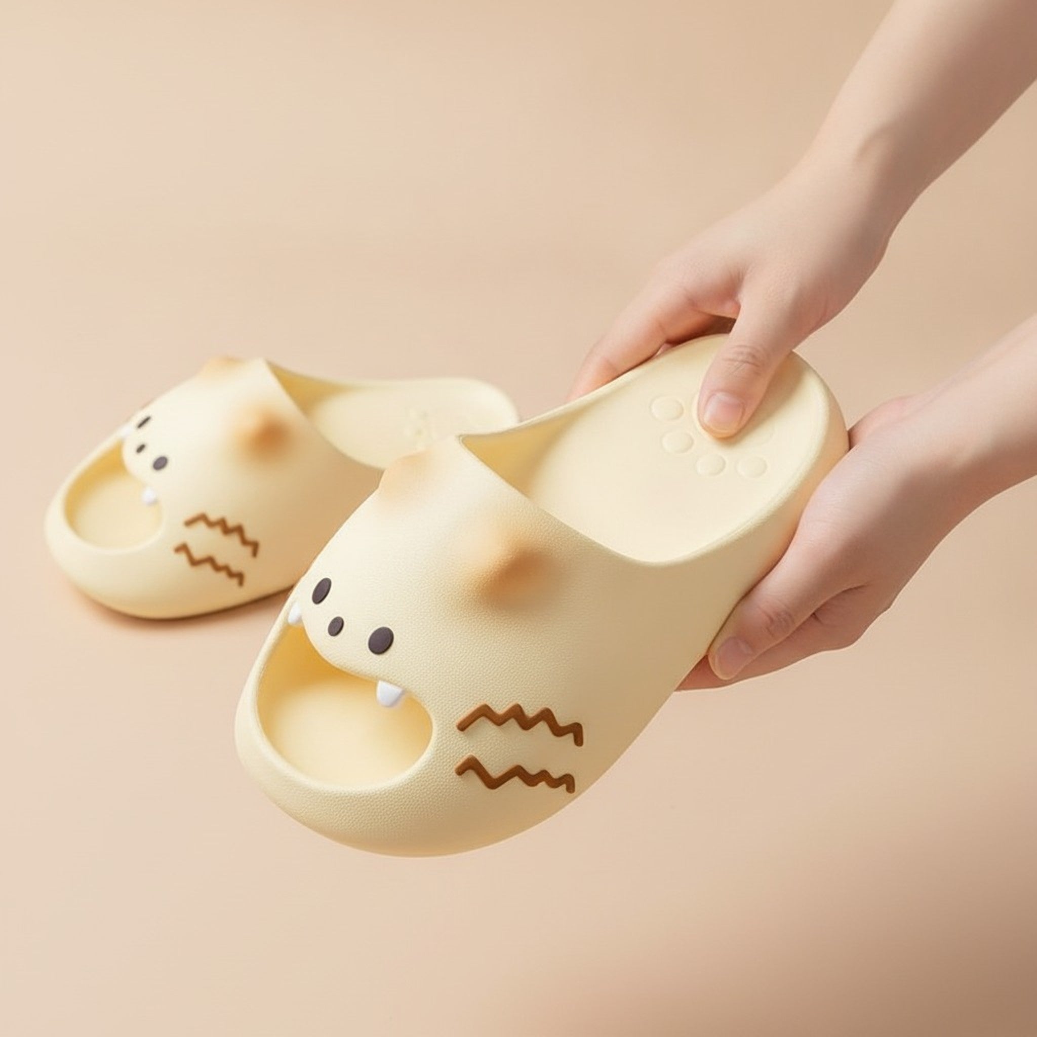 Yellow Cartoon Cat Monster Face Slippers