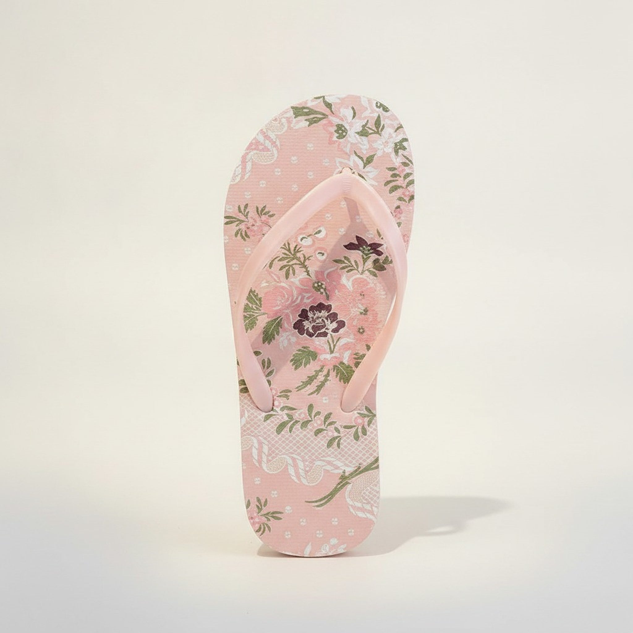 Women's Pink Floral Print Summer Beach Flip Flops