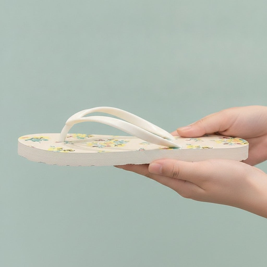 White Floral Pattern Summer Beach Flip Flops