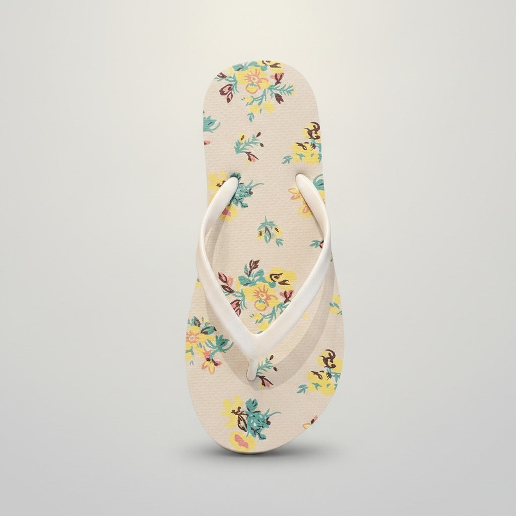 White Floral Pattern Summer Beach Flip Flops