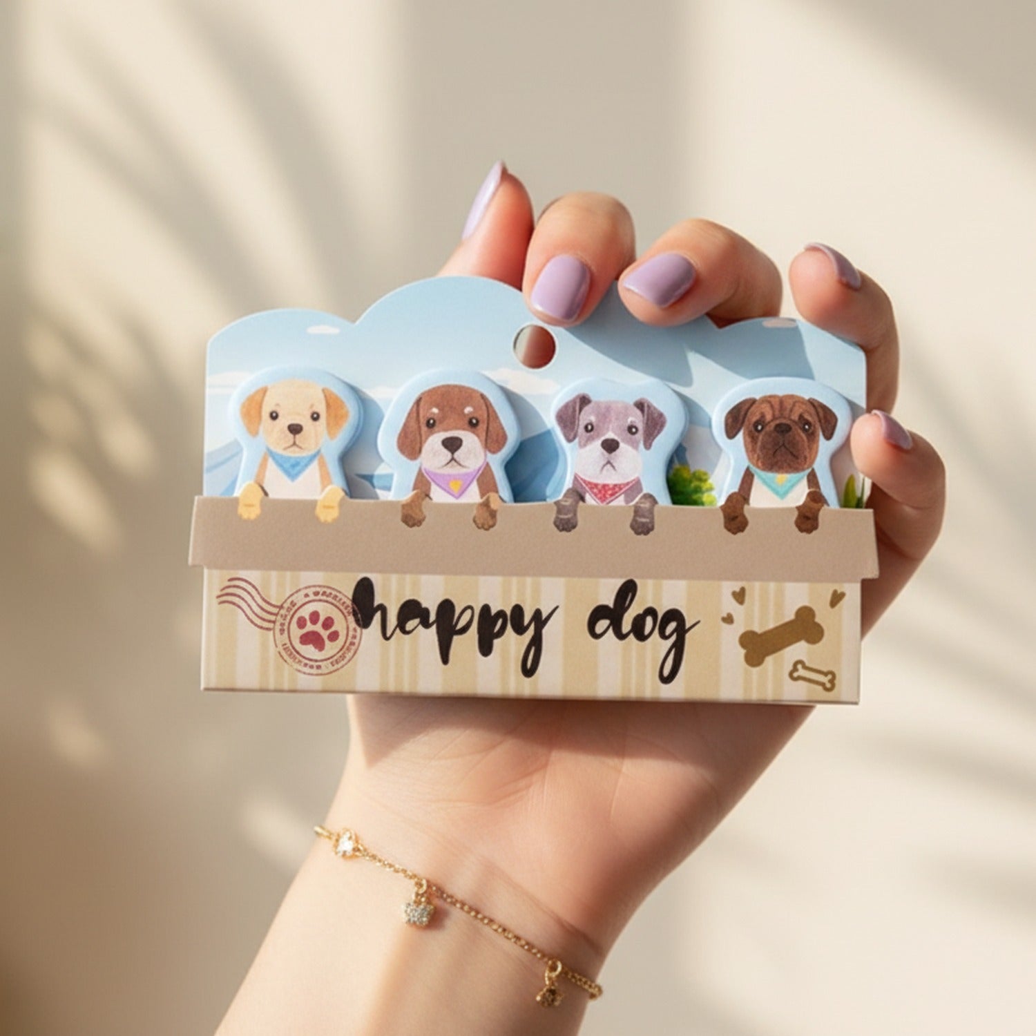 Happy Dog Wooden Keychain Charm Tag