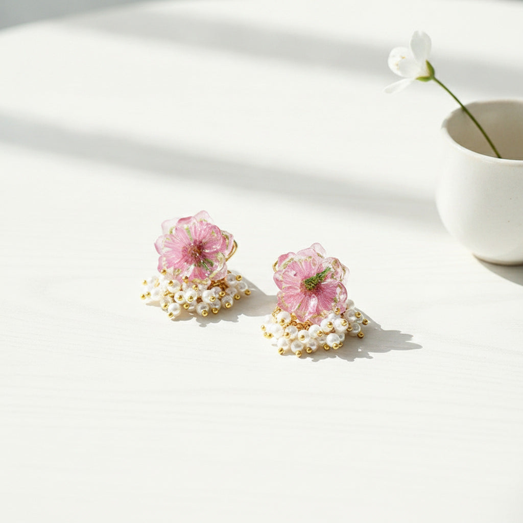 Daisy Natural Dried Flower S925 Silver Needle Earrings - Pink – jewelry (view 2)