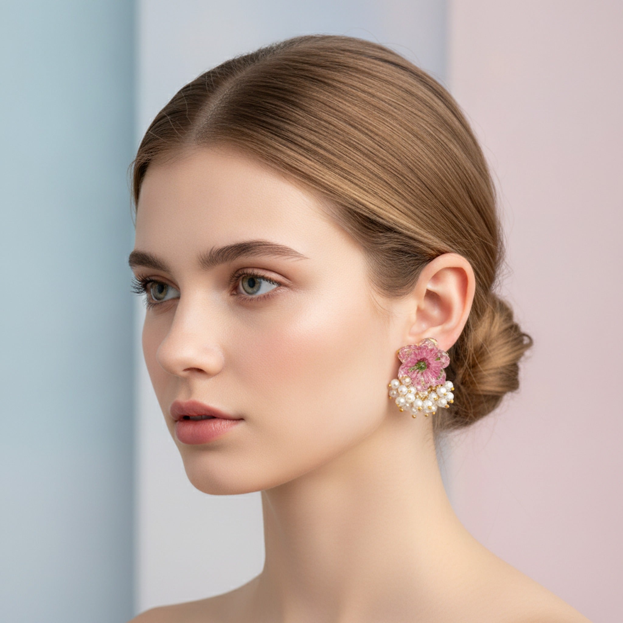 Daisy Natural Dried Flower S925 Silver Needle Earrings - Pink – jewelry (view 3)