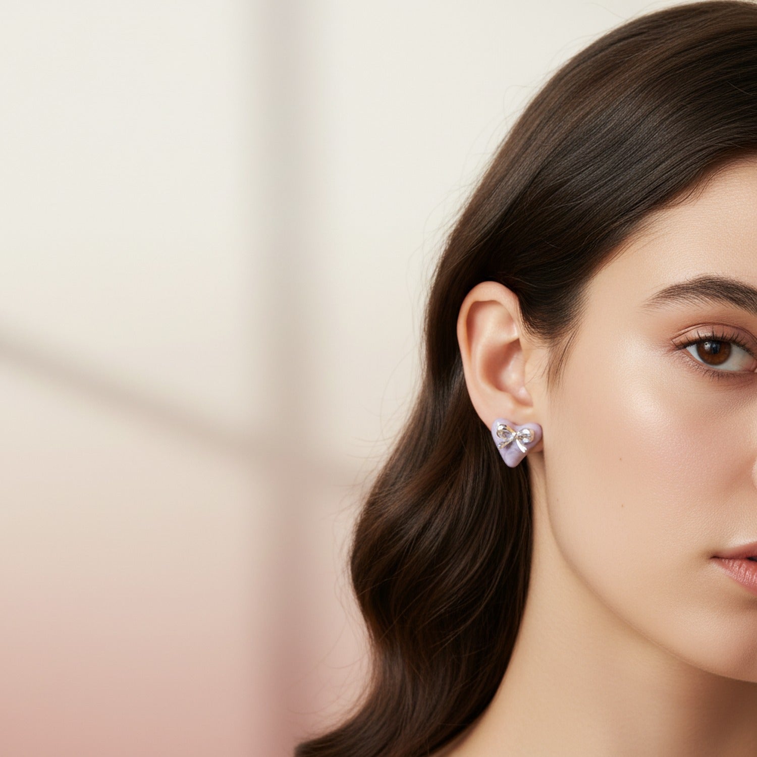Purple Heart Bow Stud Earrings