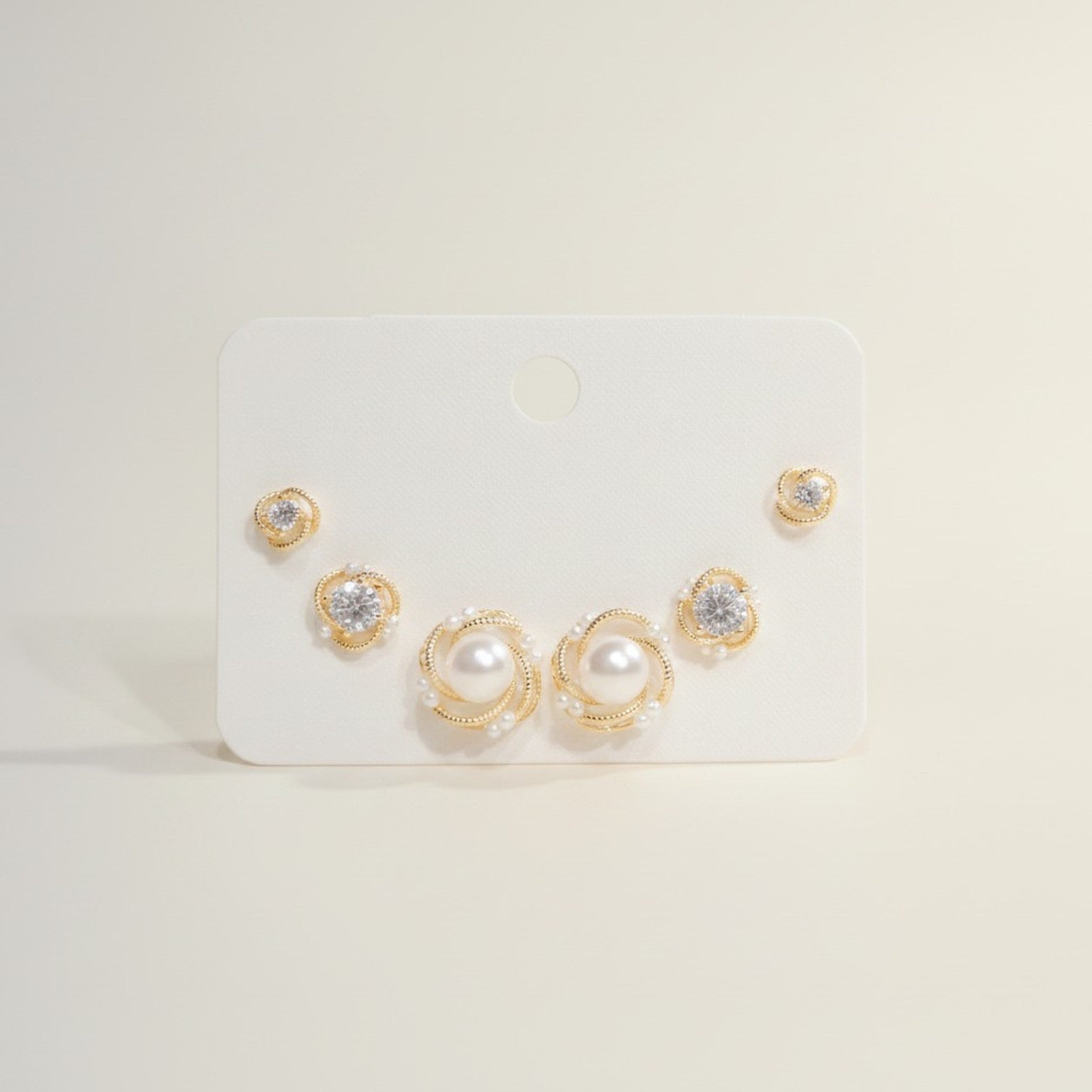 Elegant Gold Plated Pearl & Crystal Stud Earrings Set – jewelry (view 1)