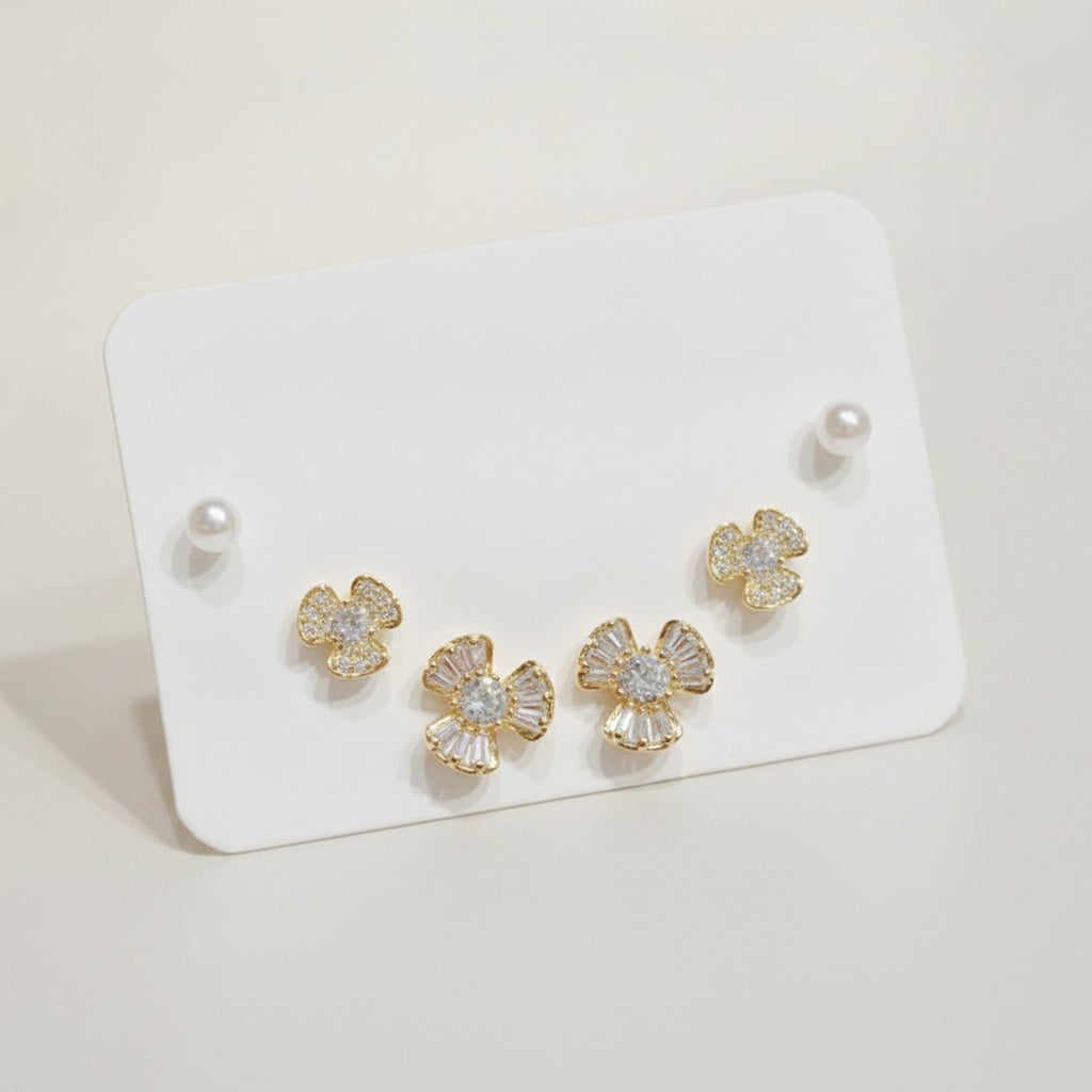Cubic Zirconia Flower And Pearl Stud Earrings Set – jewelry (view 1)