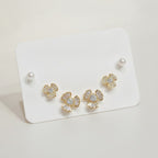 Cubic Zirconia Flower And Pearl Stud Earrings Set – jewelry (view 1)