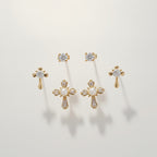 Cubic Zirconia Flower And Pearl Stud Earrings Set – jewelry (view 2)