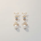 Cubic Zirconia Flower And Pearl Stud Earrings Set – jewelry (view 3)