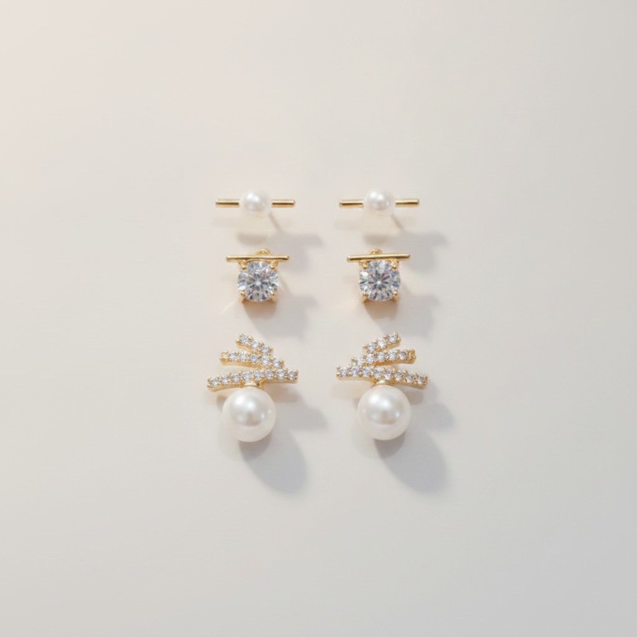 Cubic Zirconia Flower And Pearl Stud Earrings Set – jewelry (view 3)