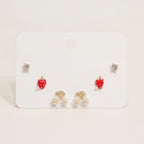 Cubic Zirconia Flower And Pearl Stud Earrings Set – jewelry (view 4)