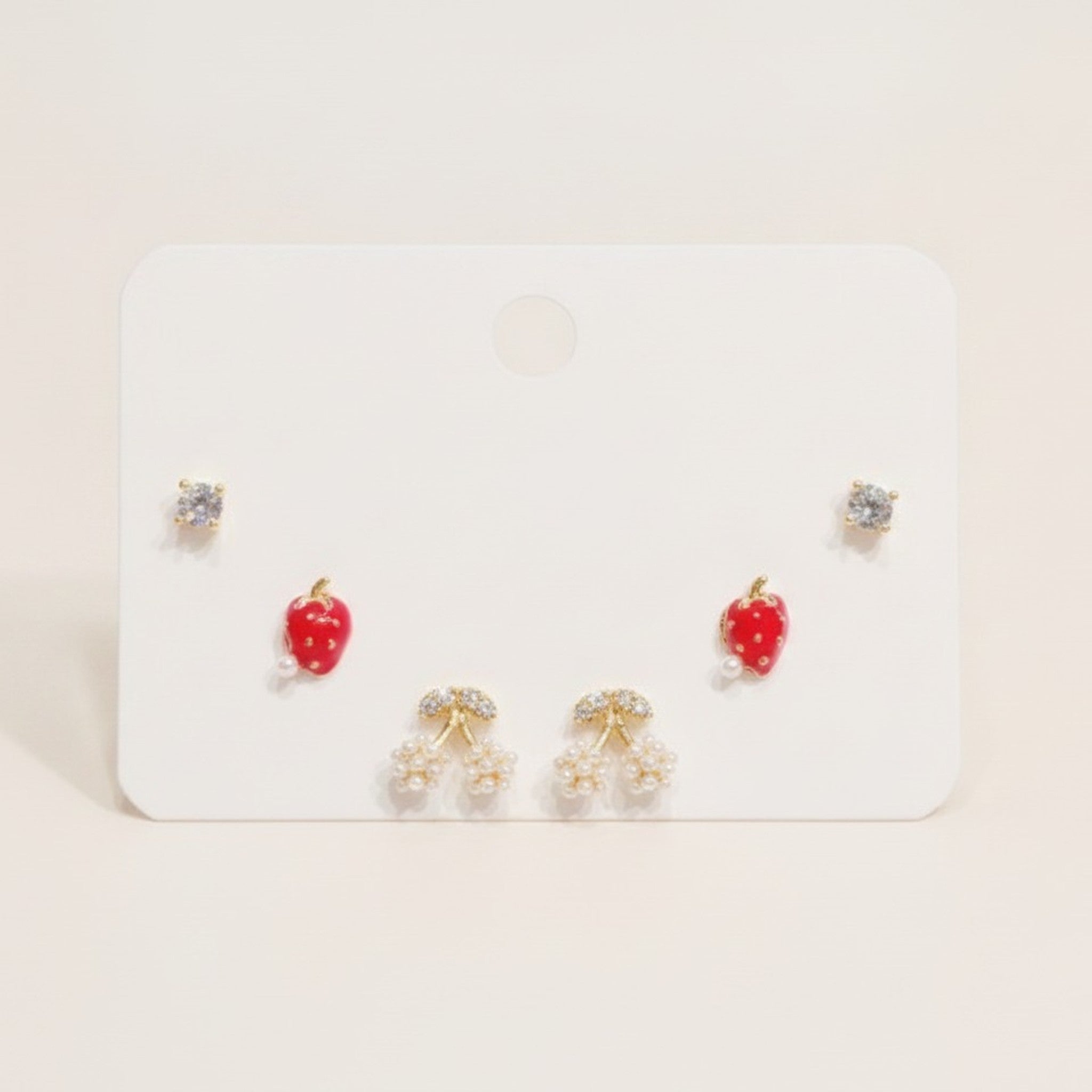 Cubic Zirconia Flower And Pearl Stud Earrings Set – jewelry (view 4)
