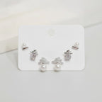 Cubic Zirconia Flower And Pearl Stud Earrings Set – jewelry (view 5)