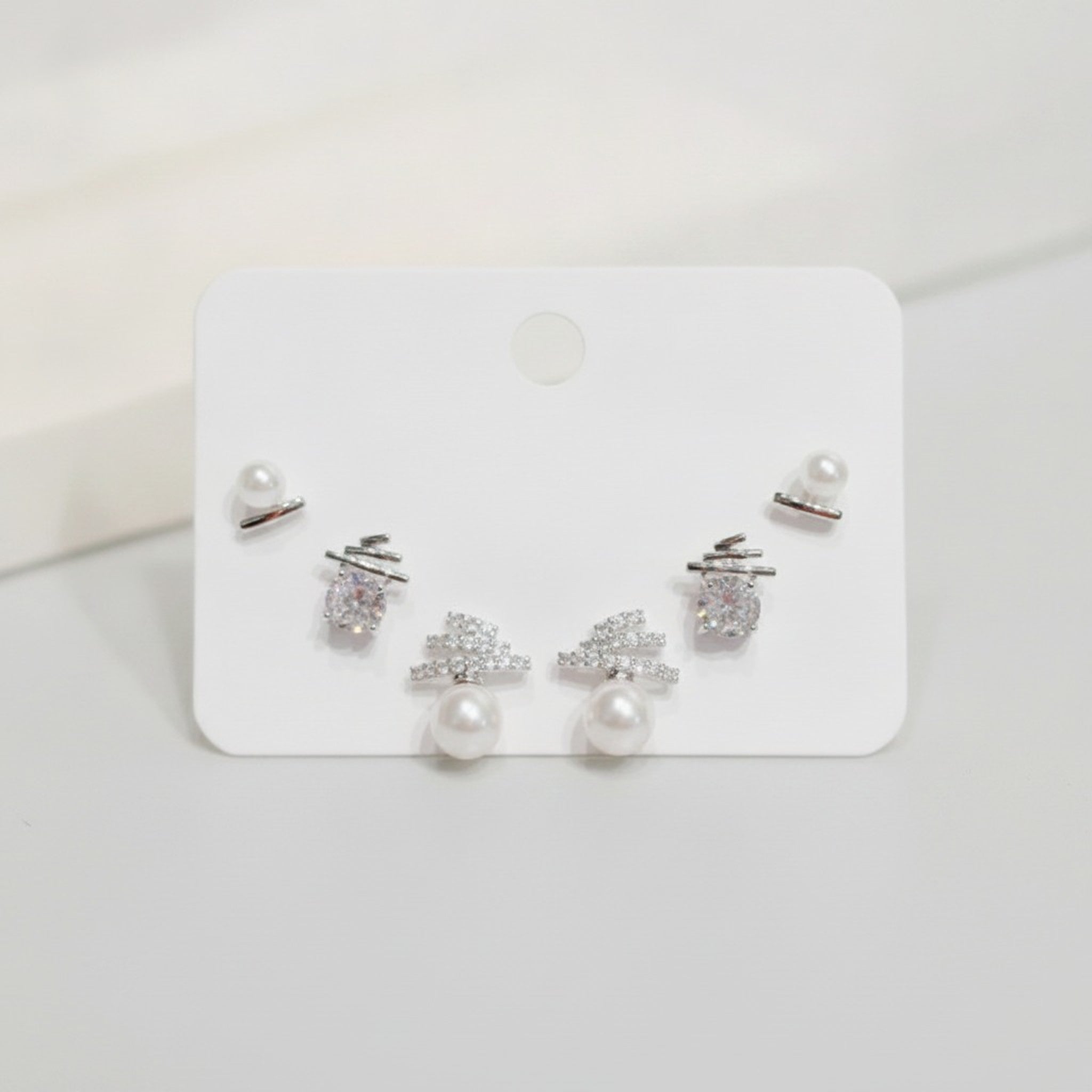 Cubic Zirconia Flower And Pearl Stud Earrings Set – jewelry (view 5)