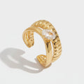 Gold Ribbed Statement Ring With Oval Crystal Stone