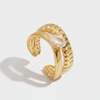 Gold Ribbed Statement Ring With Oval Crystal Stone
