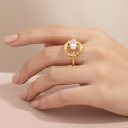 Gold Oval Textured Ring With Cubic Zirconia