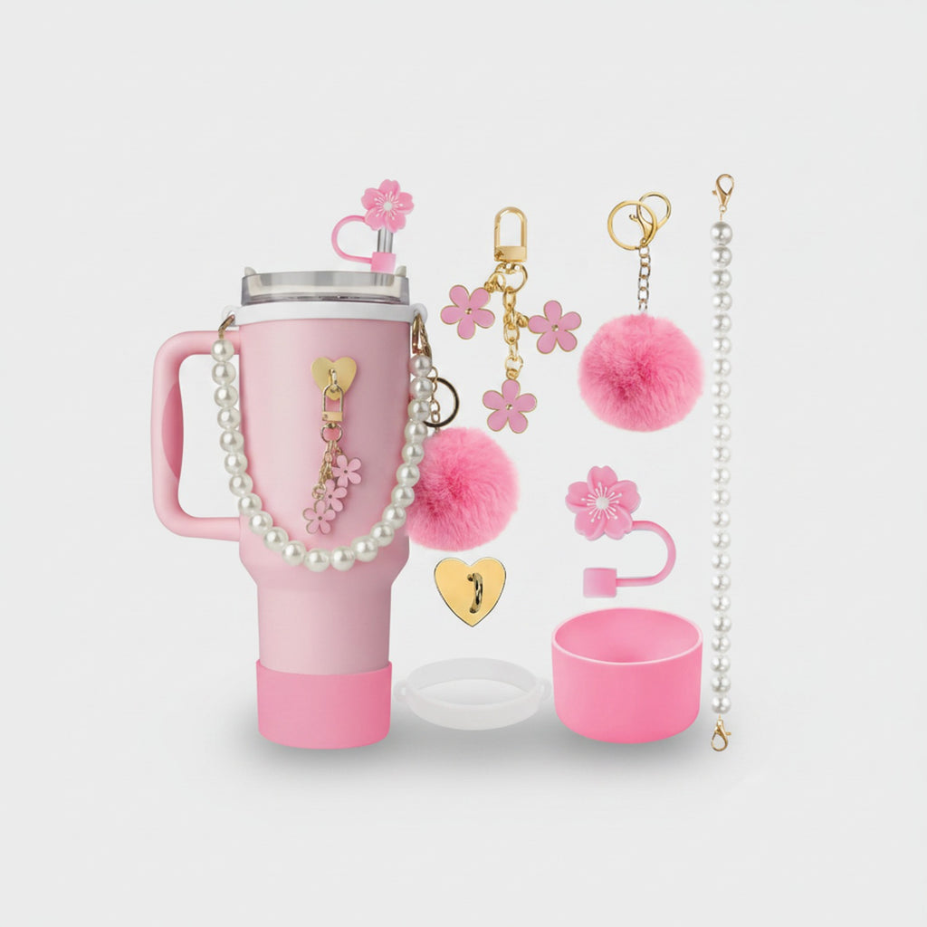 Pink Pearl Flower Charm Cup Accessory Set