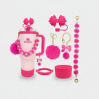 Hot Pink Beaded Pearl Cup Charm Bracelet Set