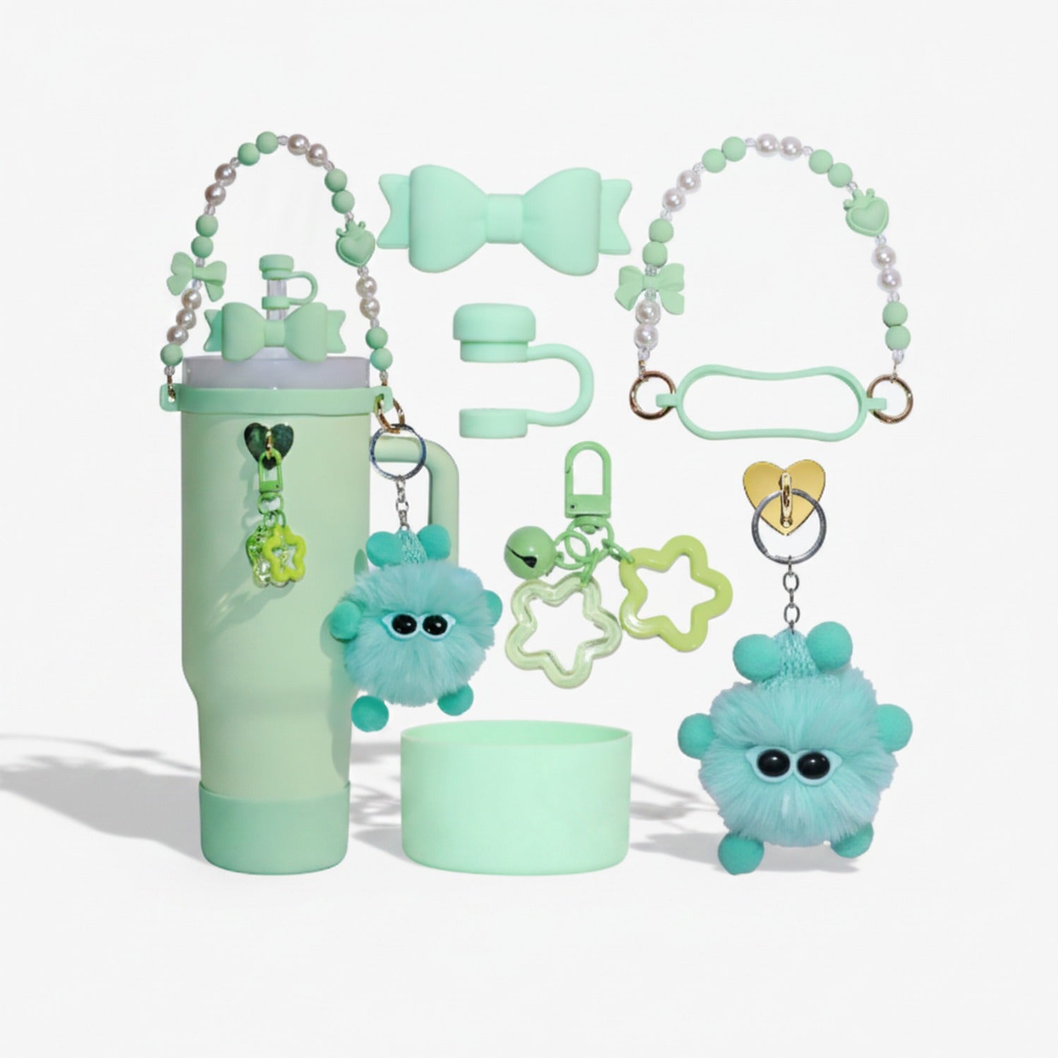 Fluffy Monster Charm Set - Green