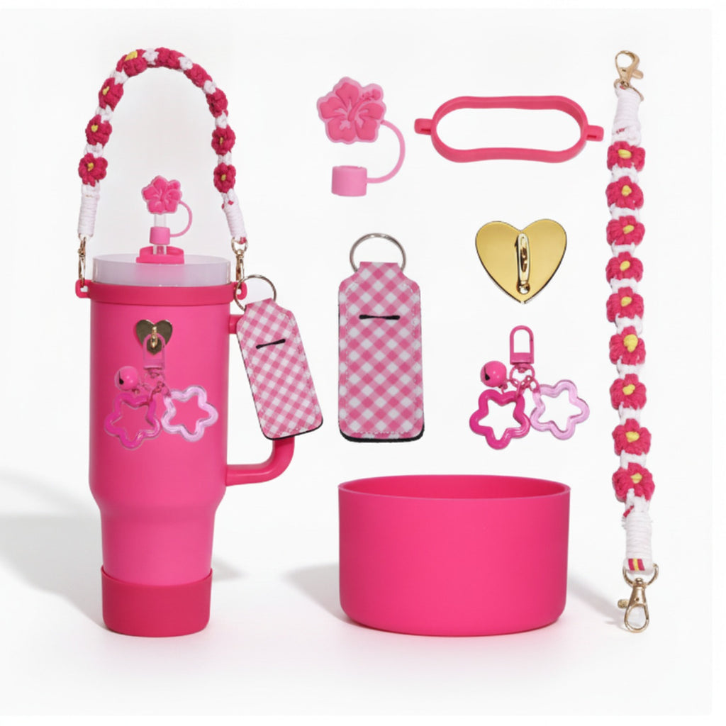 Daisy Flower Beaded Cup Charm Accessories Set - Magenta