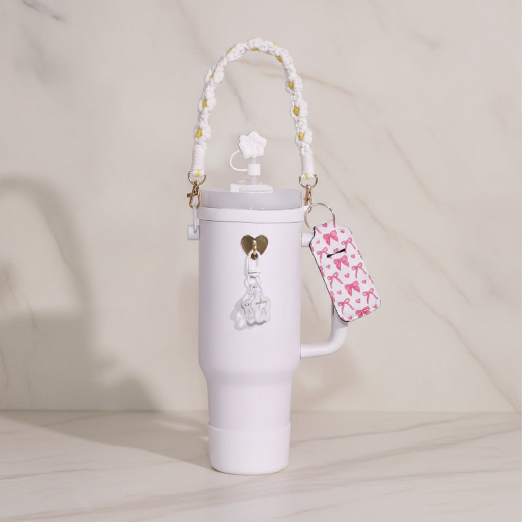 Daisy Flower Beaded Cup Charm Accessories Set - White – novelty & toys (view 2)