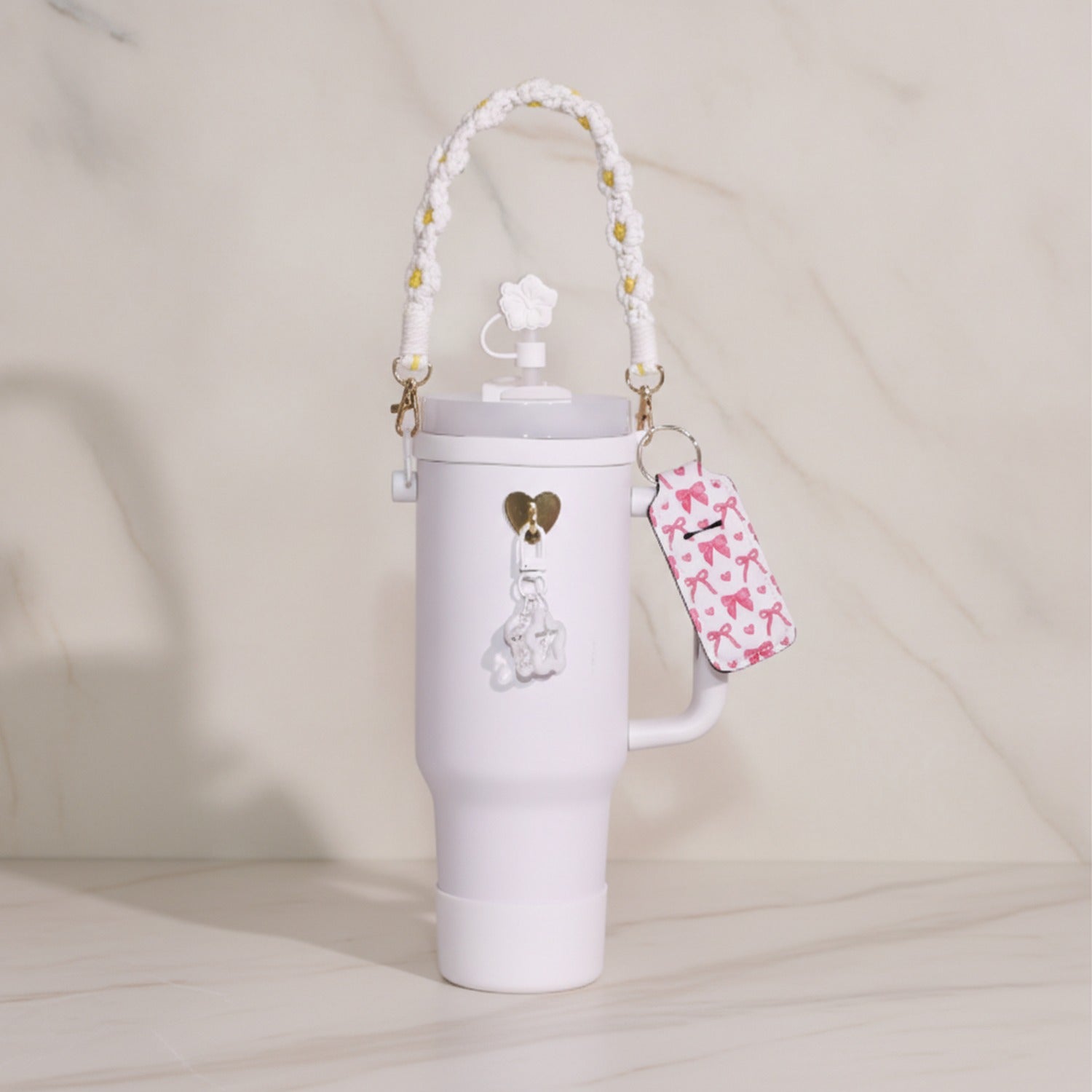 Daisy Flower Beaded Cup Charm Accessories Set - White – novelty & toys (view 2)