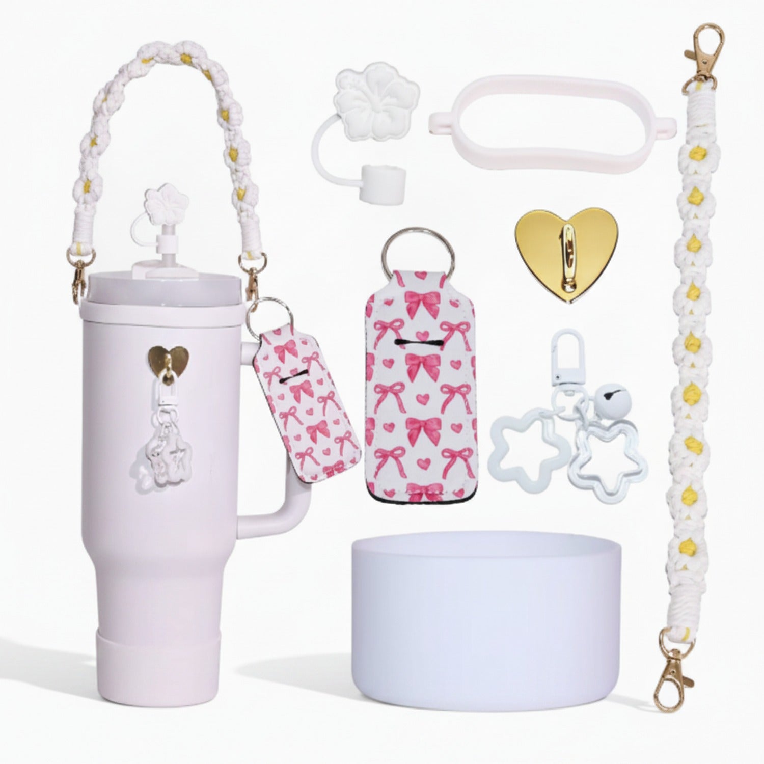 Daisy Flower Beaded Cup Charm Accessories Set - White – novelty & toys (view 1)