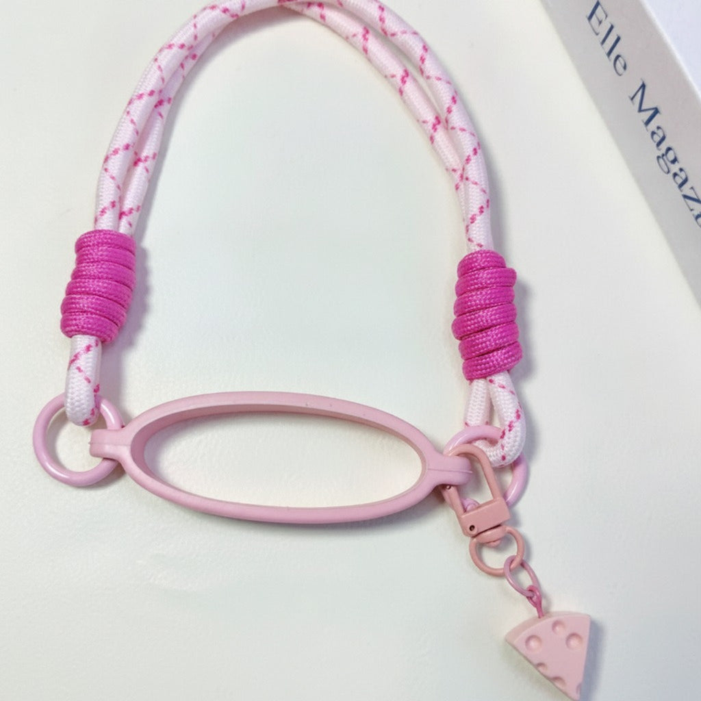Braided Rope Oval Device Lanyard with Cheese Charm – tech (view 1)
