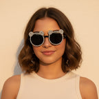 Rhinestone Bear Round Sunglasses - Rhinestone Bear Black