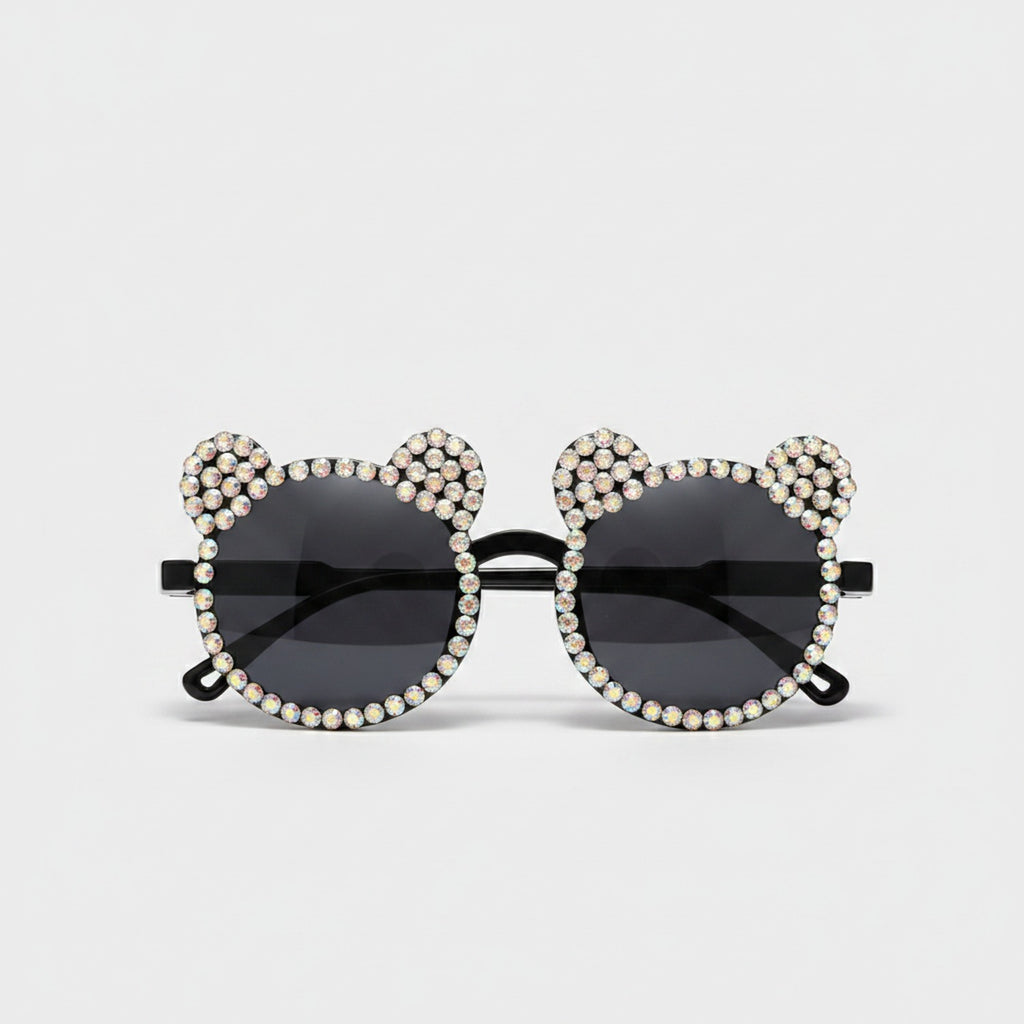 Rhinestone Bear Round Sunglasses - Rhinestone Bear Black – eyewear (view 1)