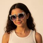 Rhinestone Bear Round Sunglasses Black