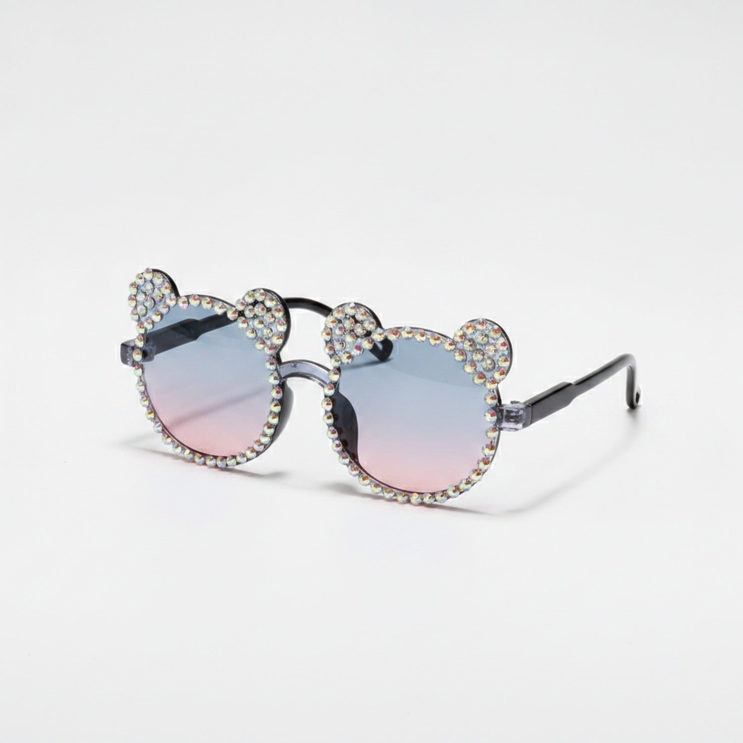 Rhinestone Bear Round Sunglasses - Iridescent Crystal Bear