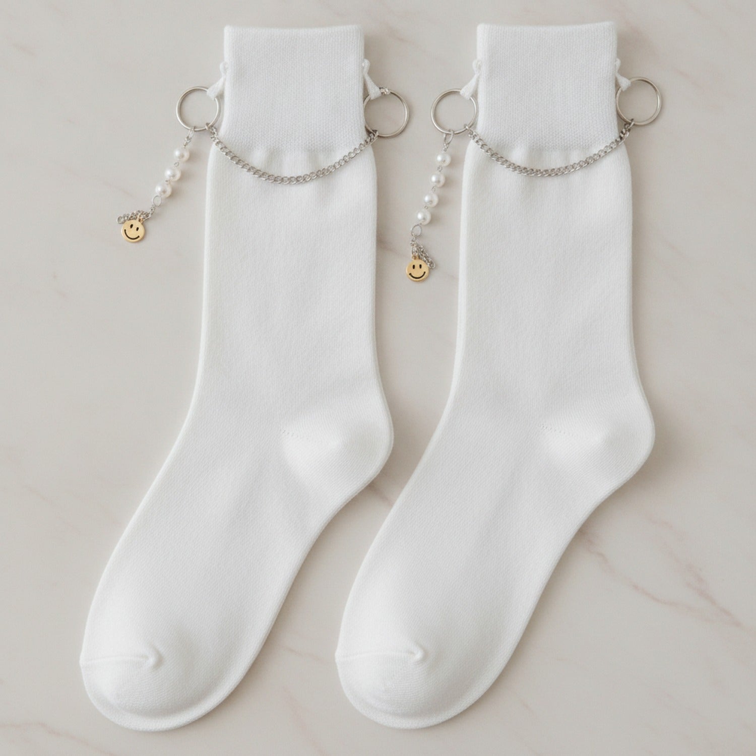 White Chain Charm Crew Socks