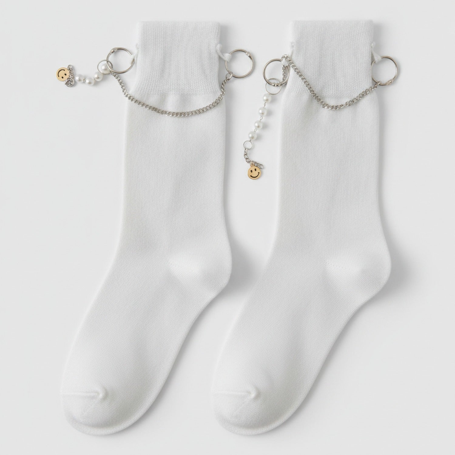 White Chain Charm Crew Socks