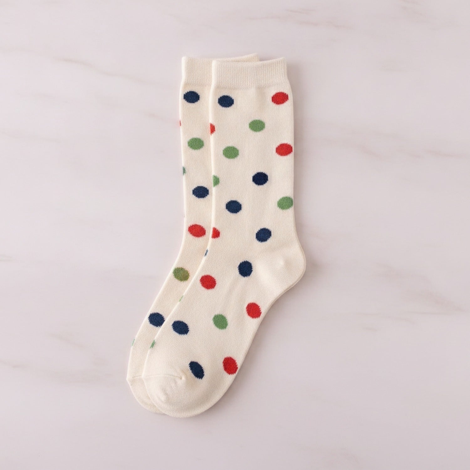 Cream Polka Dot Crew Socks