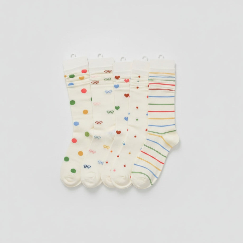 Cream Polka Dot Crew Socks