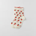 Cream Strawberry Ruffle Crew Socks
