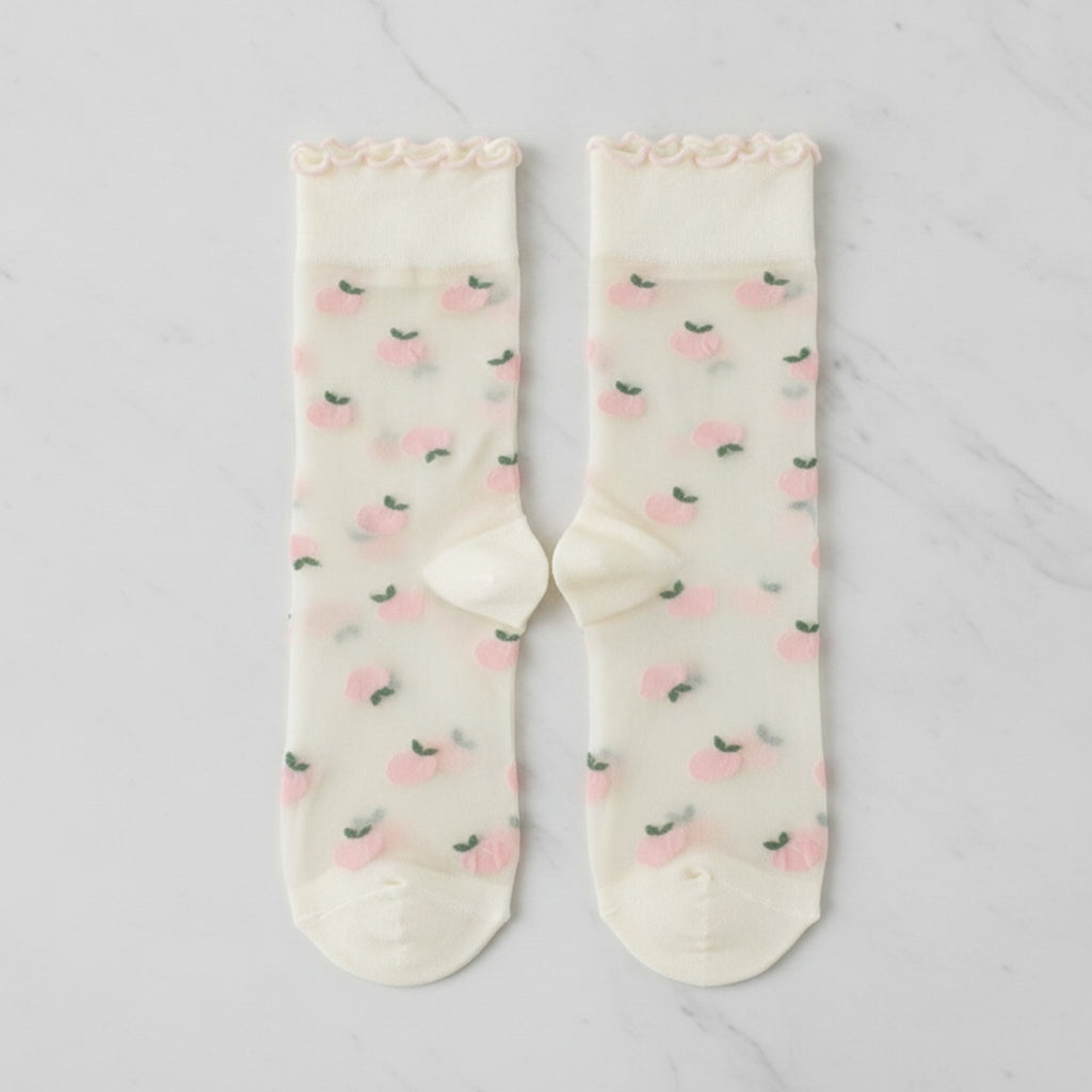 Strawberry Socks With Ruffle Trim - Peach
