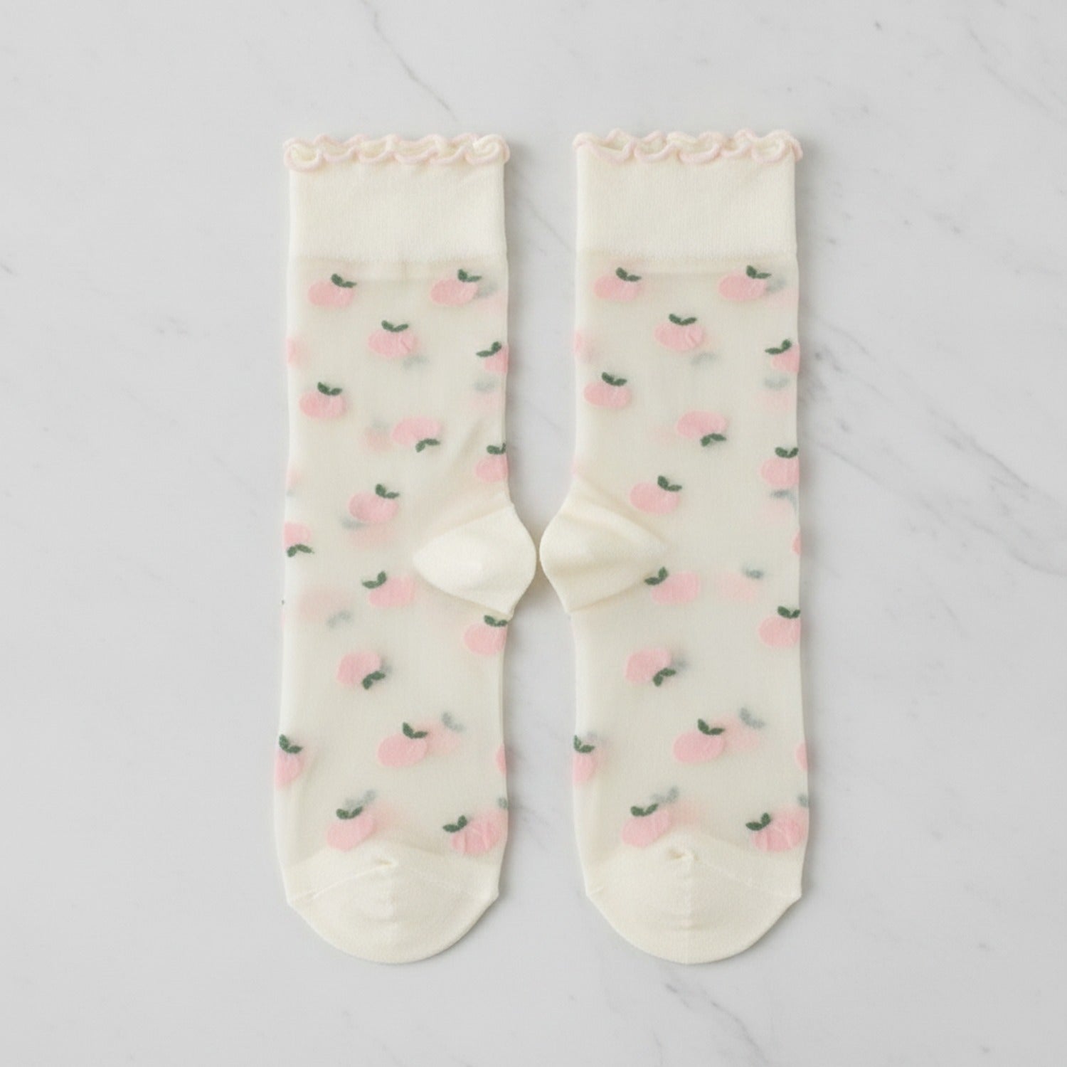 Strawberry Socks With Ruffle Trim - Peach