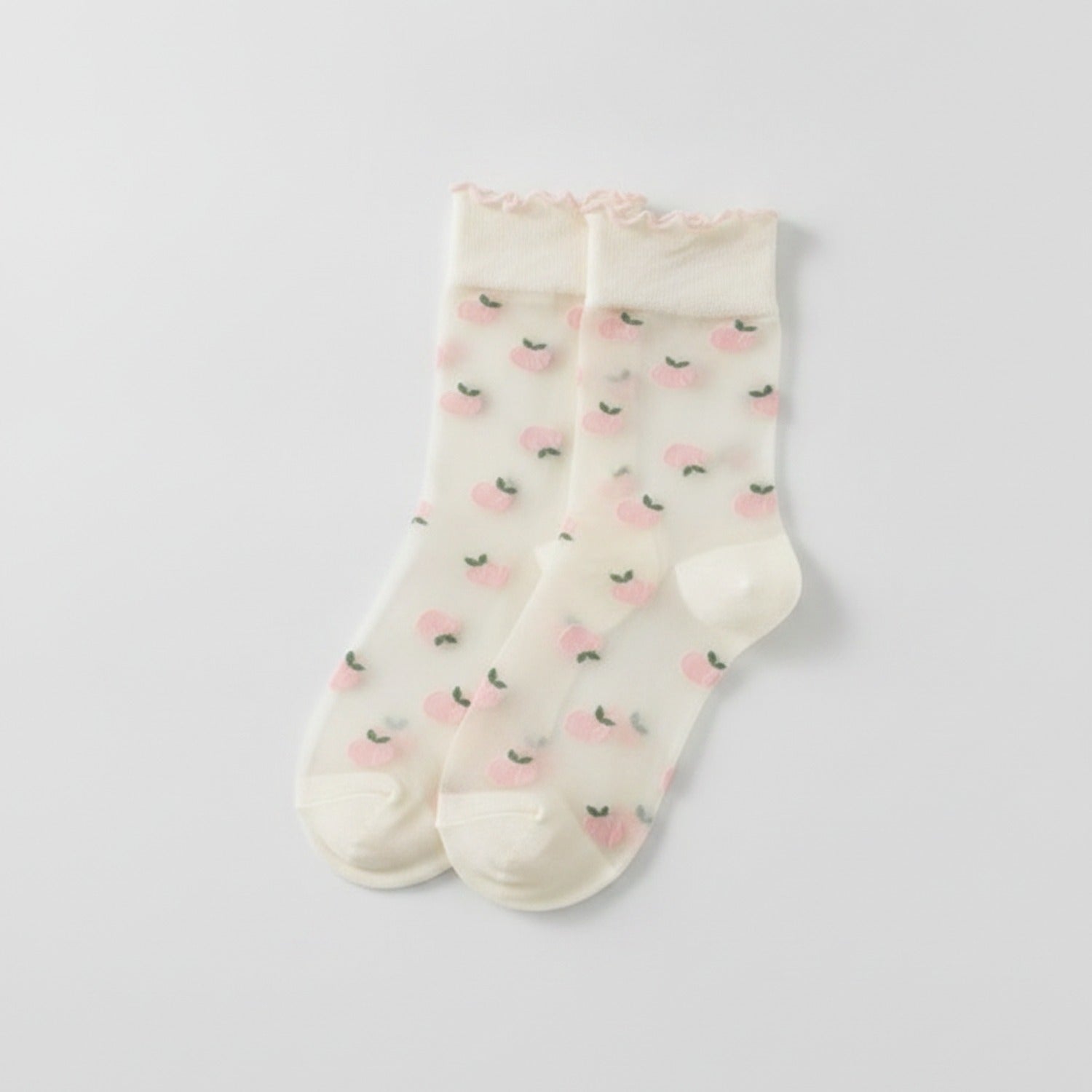 Strawberry Socks With Ruffle Trim - Peach