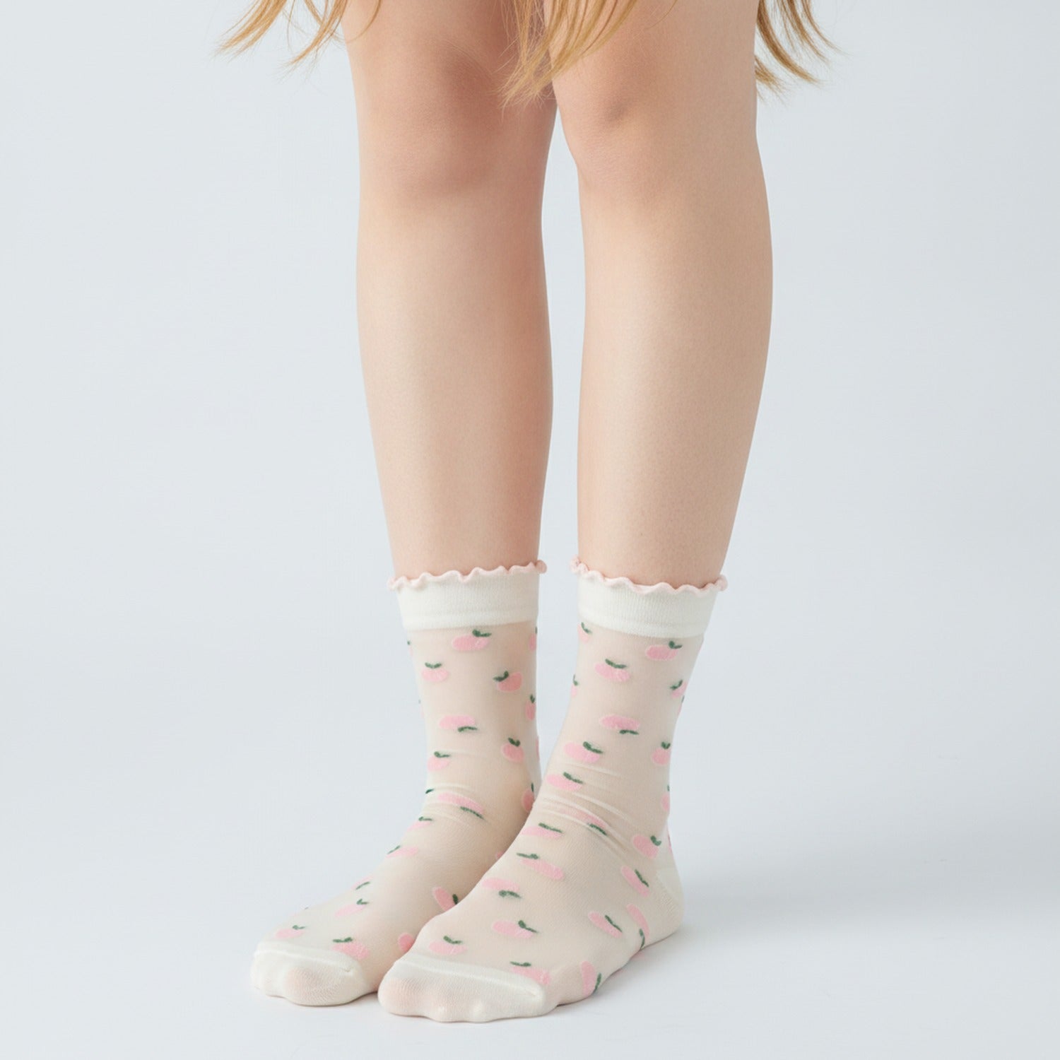 Strawberry Socks With Ruffle Trim - Peach