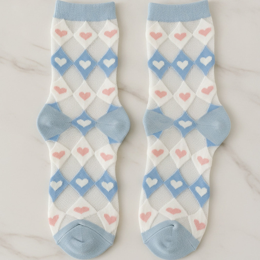 White Blue Heart Argyle Crew Socks – apparel accessories (view 2)