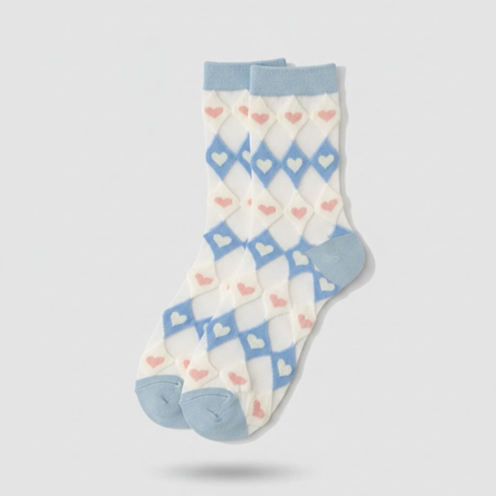 White Blue Heart Argyle Crew Socks – apparel accessories (view 1)