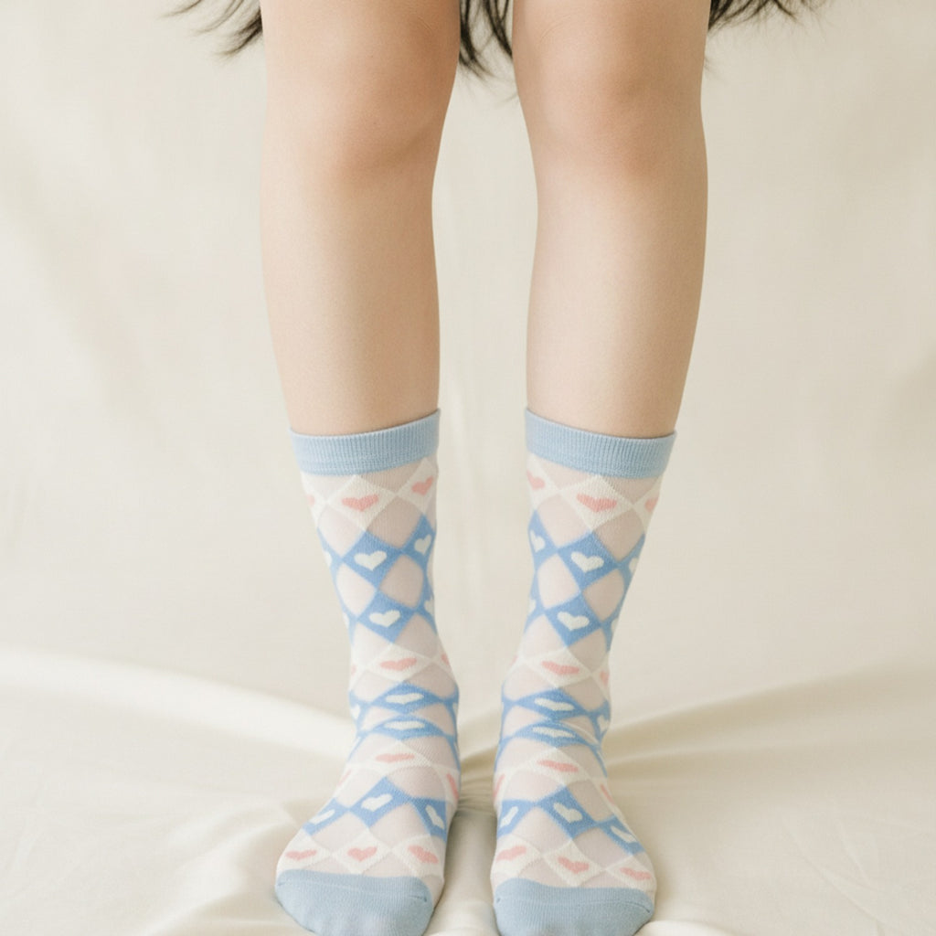 White Blue Heart Argyle Crew Socks – apparel accessories (view 3)