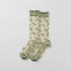 Floral Crew Socks With Ruffle Top - Green